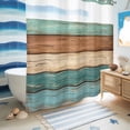 thumbnail image 5 of No Hook Shower Curtain, Farmhouse Teal Brown Shower Curtains for Bathroom with See Through Top Window, Vintage Retro Wooden Waterproof & Washable Bath Curtain Long 72"x78", 5 of 9