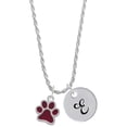 thumbnail image 1 of Delight Jewelry Silvertone Medium Translucent Maroon Paw Silvertone Script Initial Disc - E - Charm Necklace, 20"+3", 1 of 4