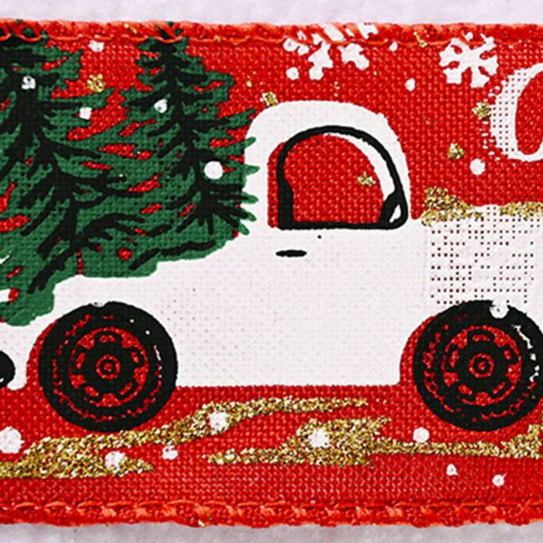 Christmas Ribbon for Tree Wreaths Crafts Gift Wrapping, Vintage Truck Merry Christmas Wired Burlap Ribbon 2 inch 5.5 Yard, Khaki, Size: 1.97 x 196.85