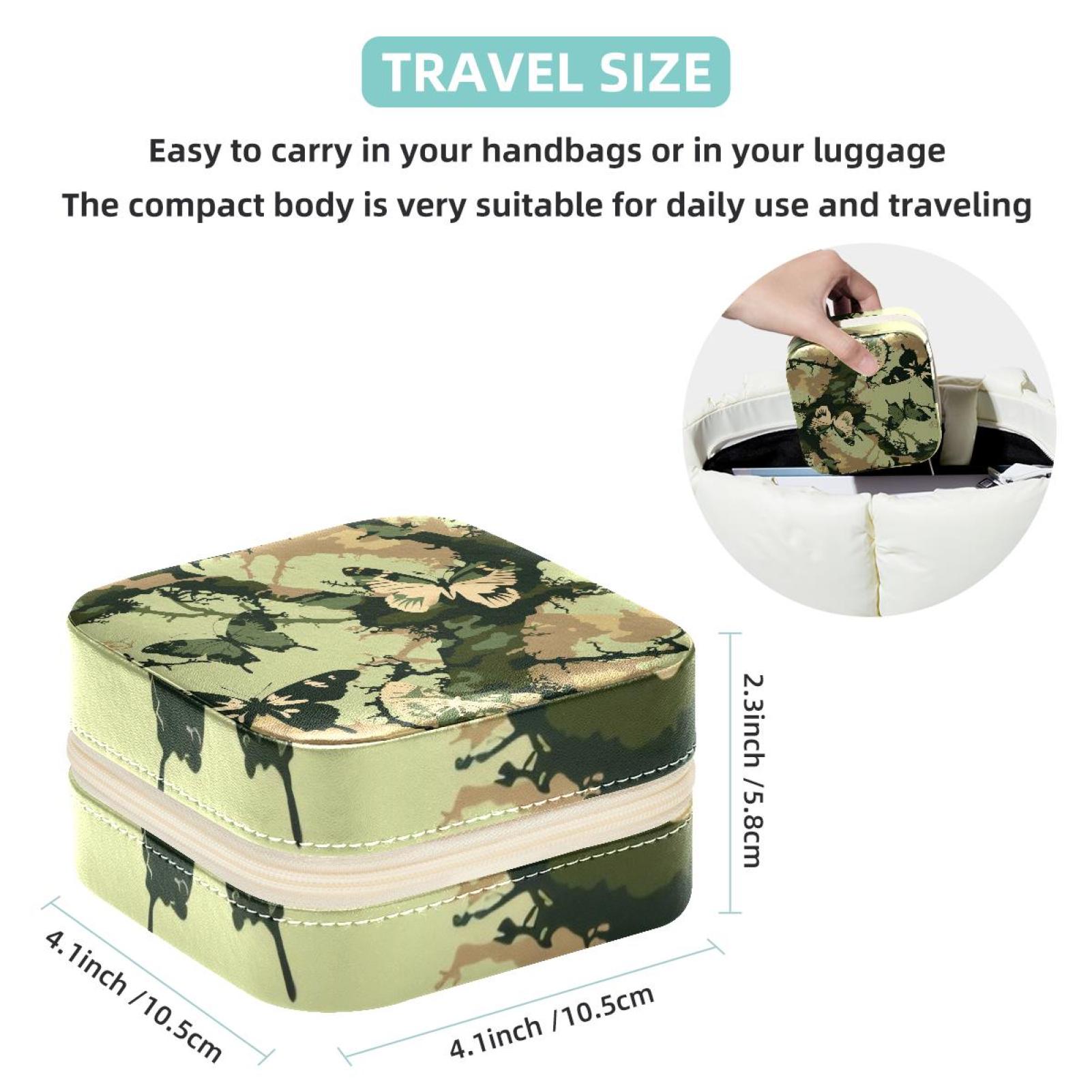 PhooArto Small Jewellery Box, Camouflage Butterflies Pattern Portable Travel Mini Jewelry Case for Women Leather Ring Organizer
