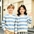 thumbnail image 5 of Resicozy Striped Crew Neck Sweatshirt for Kids Oversized Fleece Pullover Boys Girls Long Sleeve Warm Shirts Casual Lightweight Clothes 3-13 Years Sky Blue 130, 5 of 8
