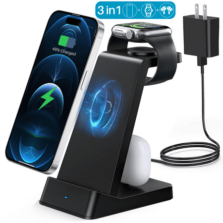 UUGEE Wireless Charger Station for iphone Multiple Devices 3 in 1 Fast Wireless Charging Stand Dock for Apple Watch, Airpods, iPhone 14 13 12 11 Pro X Max XS XR 8 Plus Series