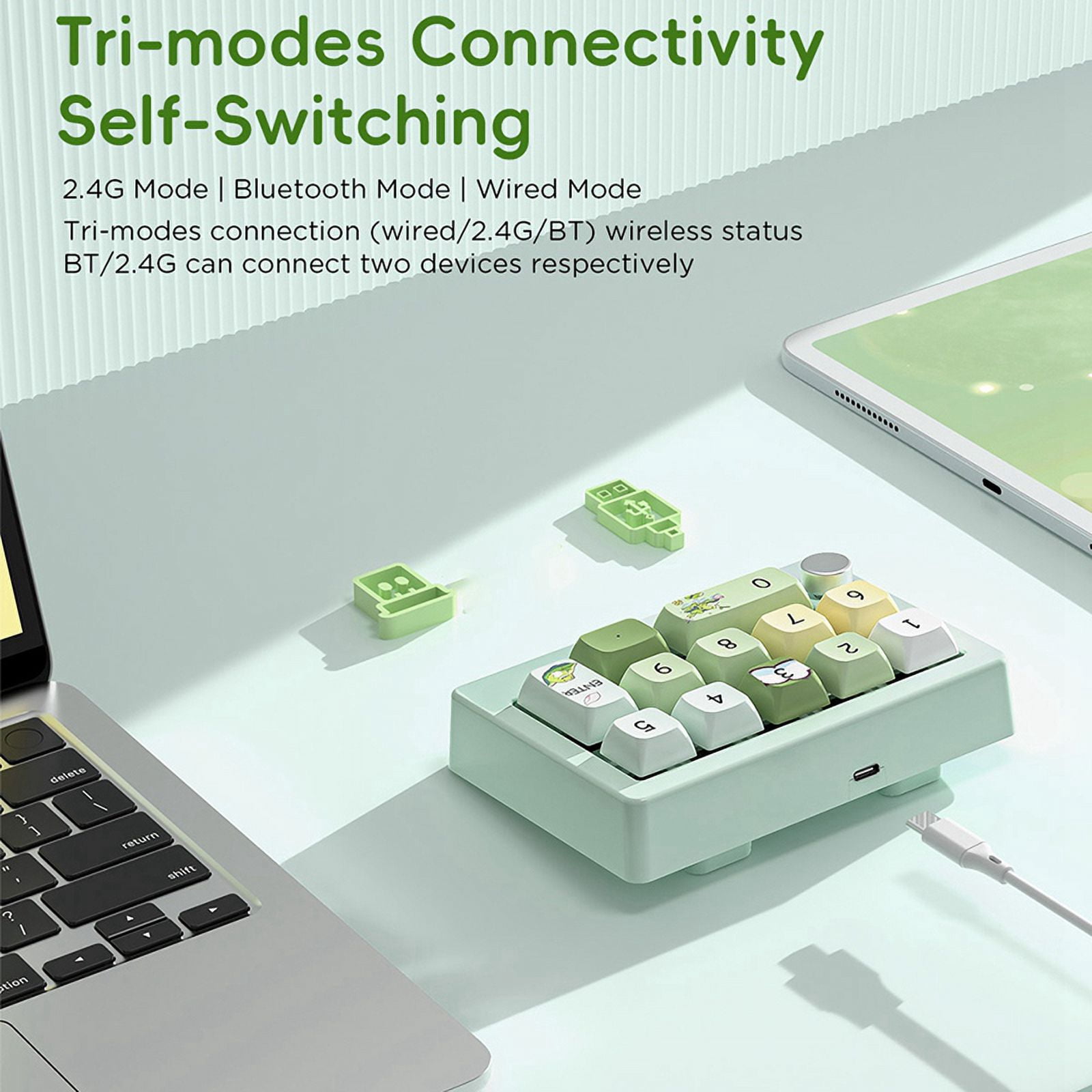 Three-Mode Hot-Swappable Digital Mechanical Keyboard Macro Definition RGB Gaming Mechanical Keypad Knob Hardware White