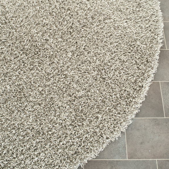 SAFAVIEH Clyde Solid Plush Polyester Shag Area Rug, Silver, 5' x 5' Round