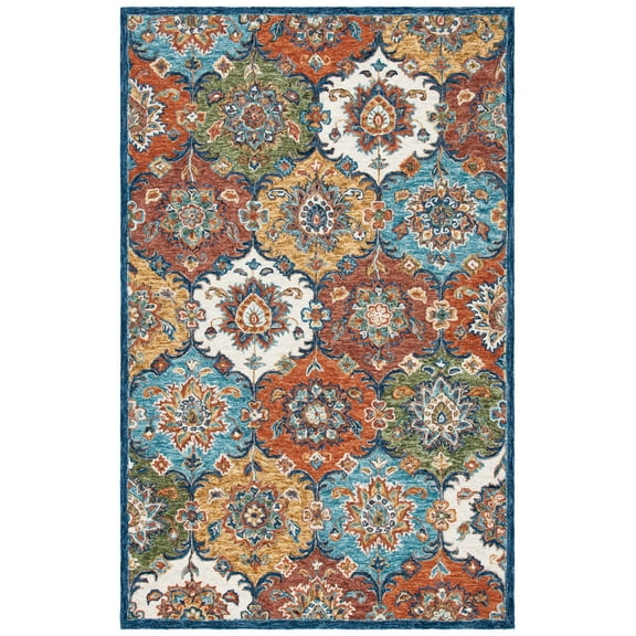 SAFAVIEH Heritage Emmerson Floral Wool Area Rug, Blue/Rust, 5' x 8'