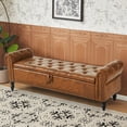 thumbnail image 2 of Furniliving 63" Storage Ottoman Bench with Arms, Upholstered Button Tufted End of Bed Bench, Large Storage Bench for Bedroom, Entryway, Yellow Brown, 2 of 9