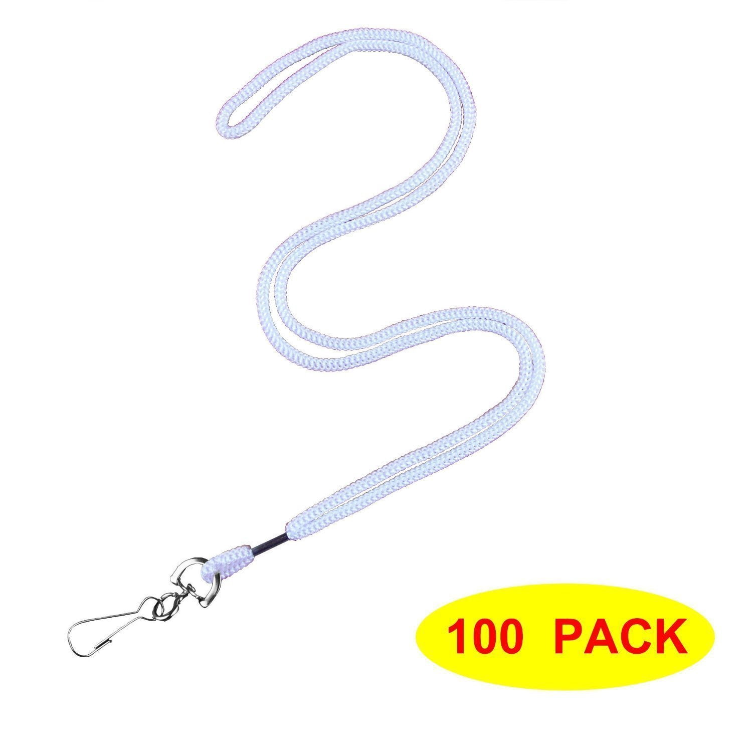 100 Pack Badge Lanyards Office Lanyard Id Card Business Students Employee Round 36" With Swivel Hook (white)