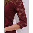 thumbnail image 5 of DARING DIVA Women's 3/4 Sleeve Crew Neck Floral Lace Tops L Dark Red, 5 of 6