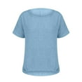thumbnail image 5 of Holzkary Cotton Linen Shirt for Women Loose Fit 2025 Trendy Women's Summer Short Sleeve Solid Casual Loose Linen Top Light Blue 3Xl, 5 of 8