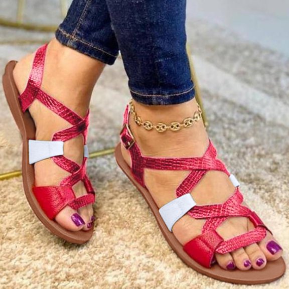 Vedolay Sandals Ladies Sandals for Women Flip Flops Wedge Walking Slippers Breathable Anti-Slip Sandals,Red 7