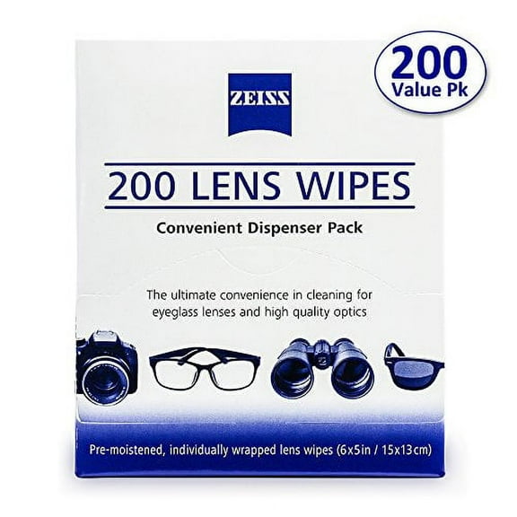 Zeiss Pre-Moistened Lens Cleaning Wipes - Cleans Bacteria, Germs and without Streaks for Eyeglasses and Sunglasses-(200 Count)