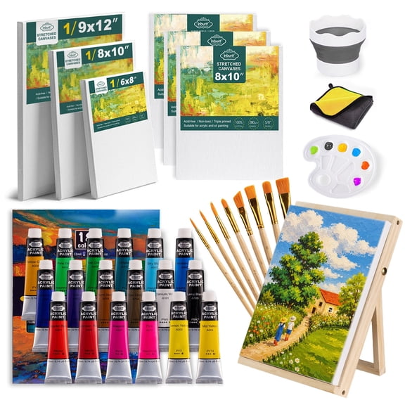 Inburit All-in-One Acrylic Paint Set for Kids & Adult, Art Painting Supplies Kit with 22 Colors, Brushes, Canvases and Easel