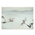 thumbnail image 1 of East Cutting Board, Japanese Nature Landscape National Sakura Flower over Himalayas and Flying Gulls, Decorative Tempered Glass Cutting and Serving Board, Large Size, Beige Red Black, by Ambesonne, 1 of 1