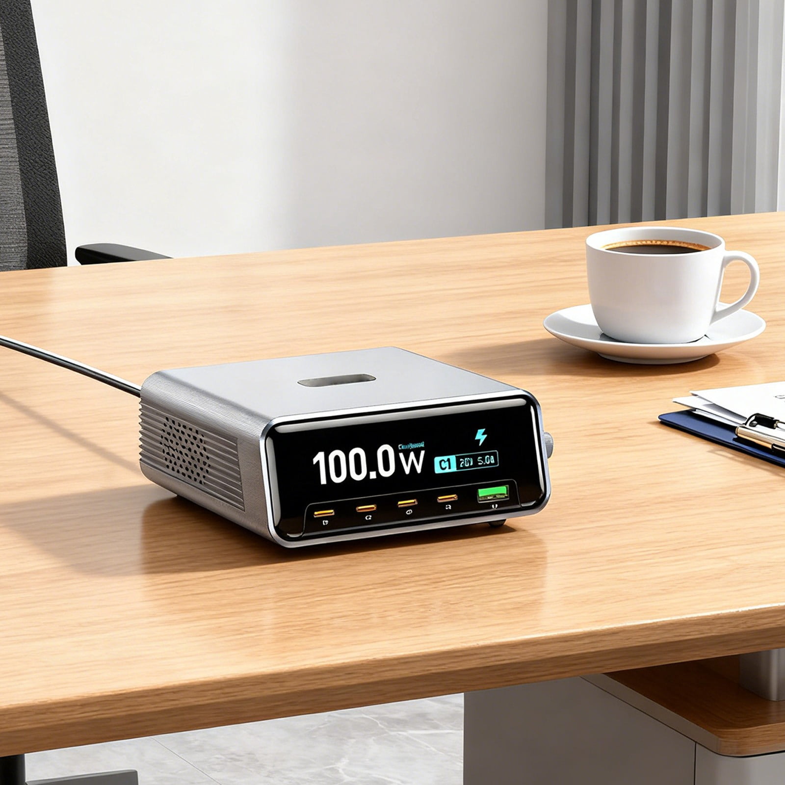 Fast Charging Smart Display, 265W GaN Desktop Charging Station with LCD Display, USB-C Fast Charger for Laptop & Phone, Multi-Port Charger Hub with Smart Power Tracking