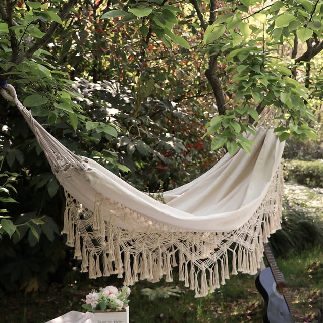 Hammock Double Hammock Wearable Portable Rustic Tassel Adult Hammock with 2 Tie Ropes Storage Bag for Camping Indoor Outdoor