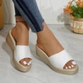 thumbnail image 4 of Women's Summer Plus Size Solid Color Open Toe Wedge Heel Slides Thick Sole Casual Platform Sandals Comfortable Outdoor Shoes for Daily & Beach Wear White 9(42), 4 of 9