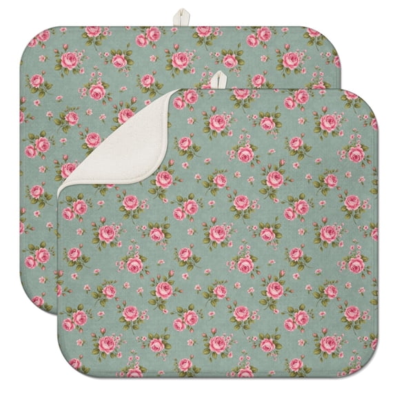 Pioneer Flower Floral Print Pattern Kitchen Dish Drying Mat 1 Pack, Ultra Absorbent Microfiber Drainer Mat, 16"x18"
