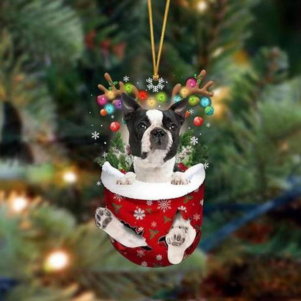 Fiudx Adornos Navideños Divertidos con Forma de Perro, Adorables Diseños de Gorro y Calcetín, Material Plástico Duradero, Adornos Festivos para El Árbol, Versátiles Opciones para Colgar, Decoración N