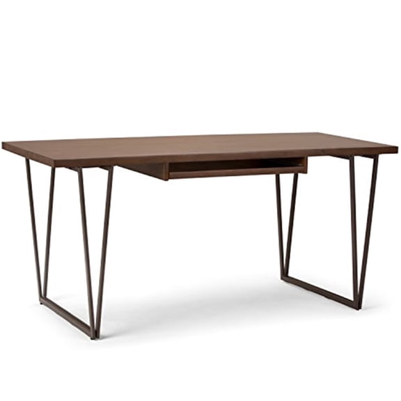 Simpli Home Ryder SOLID WOOD Modern Industrial 66 inch Wide Writing Office Desk in Natural Aged Brown
