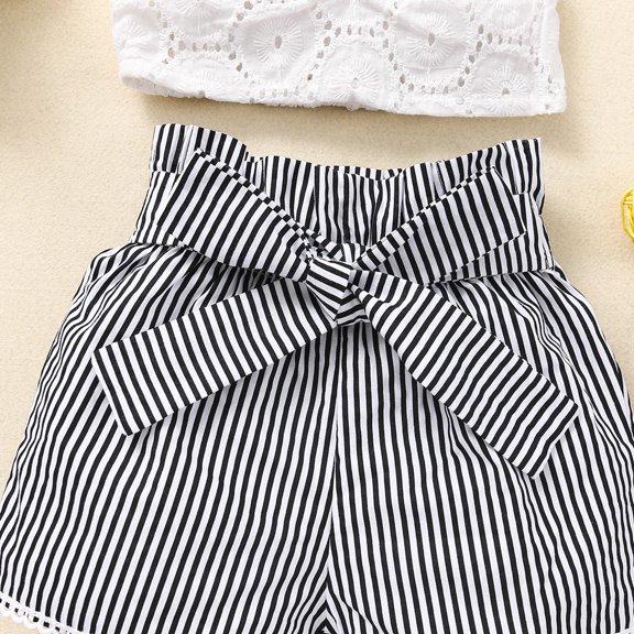 Vedolay Shorts Sets For Girl Girl Shorts Set Summer Short Sleeve Shirt and Shorts 2pcs Clothing Set,White 12-18 Months
