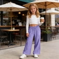 thumbnail image 4 of Fesfesfes Girls Cotton Linen Wide Leg Pants Loose Fit Drawstring Trousers with Pockets, Lightweight Summer Casual Bottoms for School Vacation and Everyday Wear Ages 5-14 Years, 4 of 9