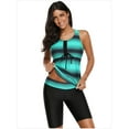 thumbnail image 2 of Maillots de Bain Tankini à Imprimé Color Block pour Femmes avec Capris de Bain Vert S, 2 of 9