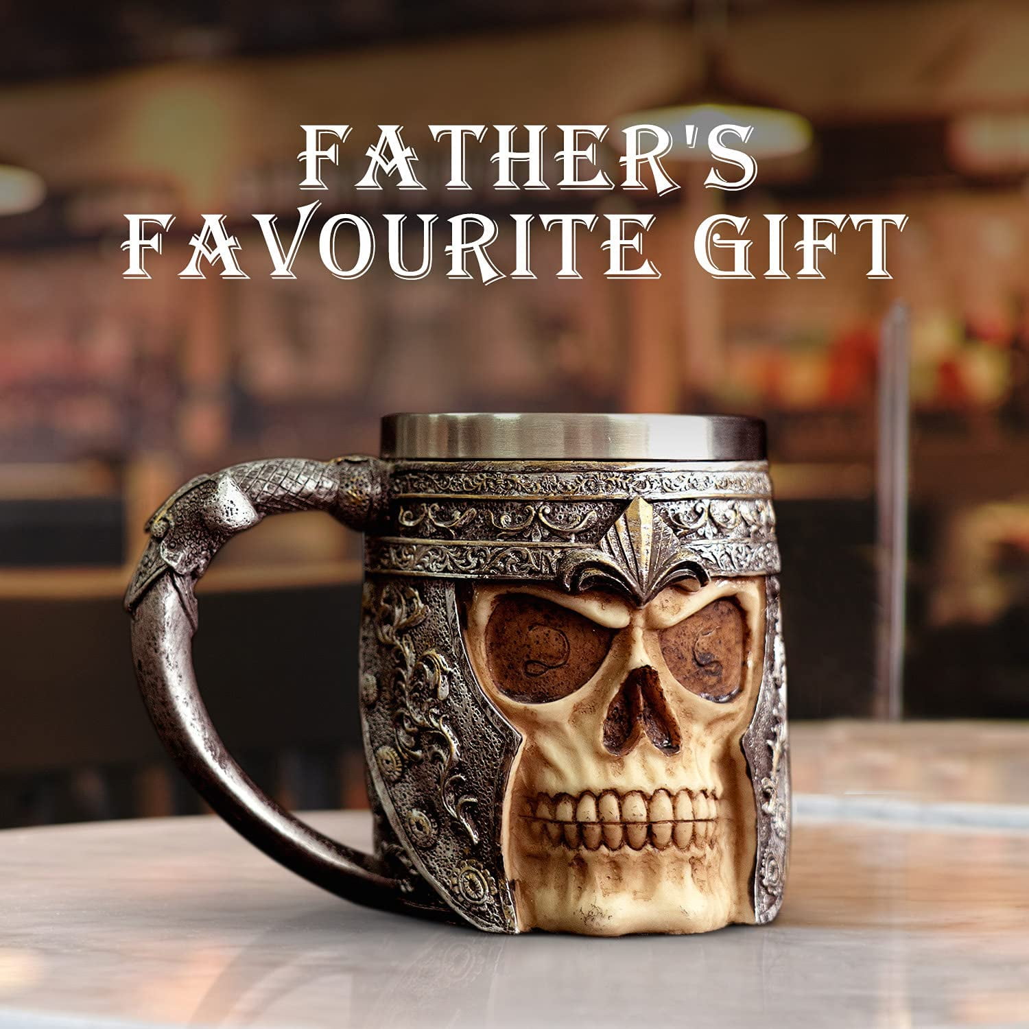 3D Skull Cup Beer Tea Coffee Beverage Stainles Steel Mug Viking Warrior Skull UK 
