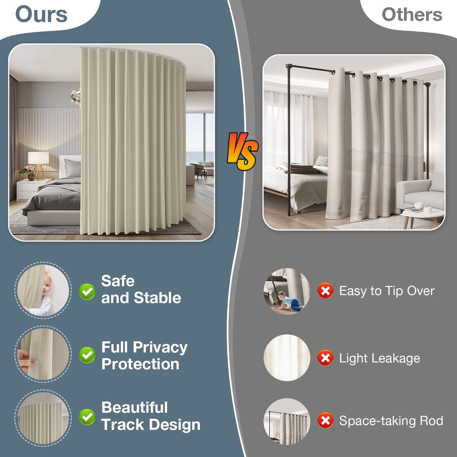 DONGPAI Room Divider Curtains Blackout Privacy Curtain Flexible Ceiling Track Thermal Insulated Noise Reduction Curtains for Living Room Bedroom Partition Separator, 1 Panel, Beige, 100"x 108"