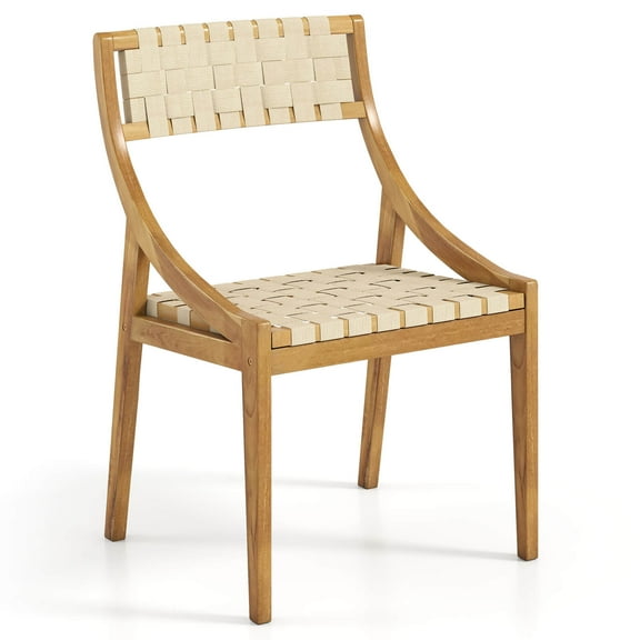Costway 1 PCS Outdoor Dining Chair Teak Wood Armless Patio Chair with Webbing Seat & Backrest