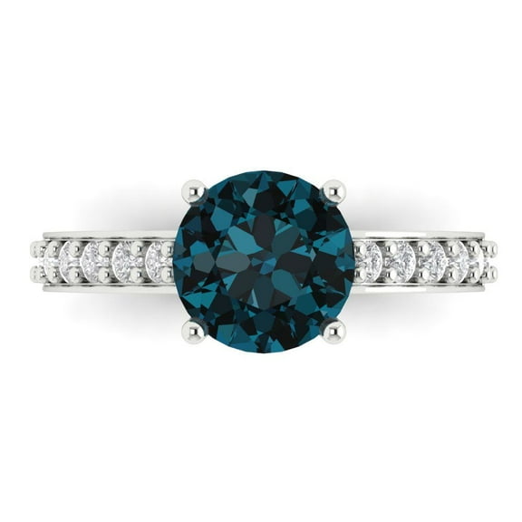 Solitaire with Accents Engagement Ring for Women - 2.3ct Natural London Blue Topaz in 18K White Gold Promise Ring