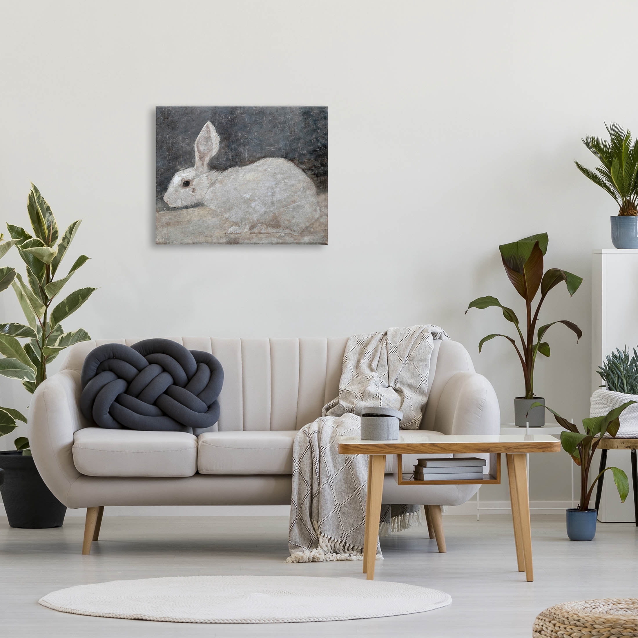 White Rabbit Bunny Classic Animals & Insects Painting Gallery Wrapped Canvas Print Wall Art