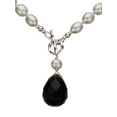 thumbnail image 2 of Black Faceted Glass Briolette Freshwater Cultured Pearl Lariat Toggle Necklace, 2 of 3