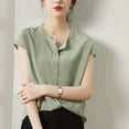 thumbnail image 3 of HomeGardon Summer Tops Tops for Women Fashion Solid Color V-Neck Button Short Sleeved Top,S-XXXL, 3 of 4