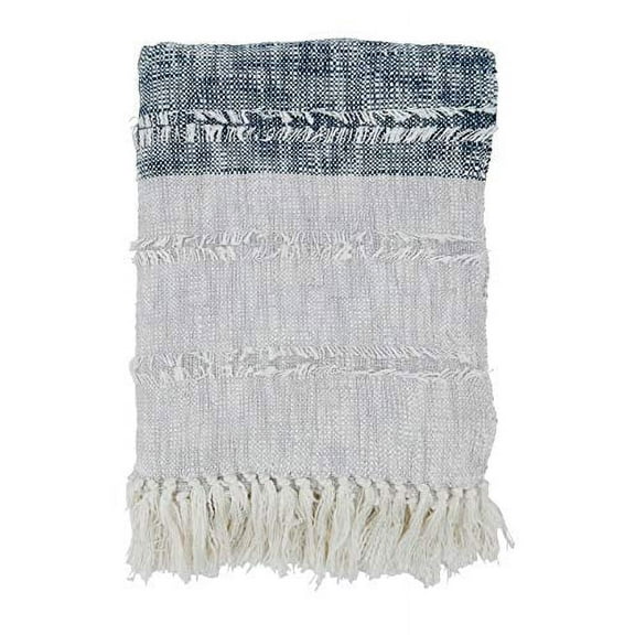 Fennco Styles Color Block Throw Blanket with Tassel 50" W x 60" L – Navy Blue Blanket for Couch, Bedroom and Living Room Décor