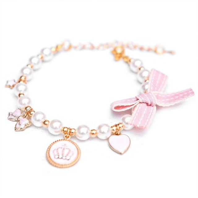 Collier pour Animal de Compagnie Fausse Perle : Collier Ras-du-Cou pour Chiot avec Nœud et Perles, Collier pour Chat