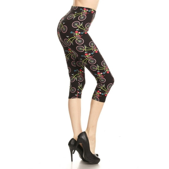 Women's Plus Colorful Bicycle Flower Printed Cropped Capri Leggings