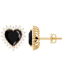 Rosec Jewels Heart Stud Earrings with Black and White Diamond - 8 mm Created Black Diamond, 14K Yellow Gold