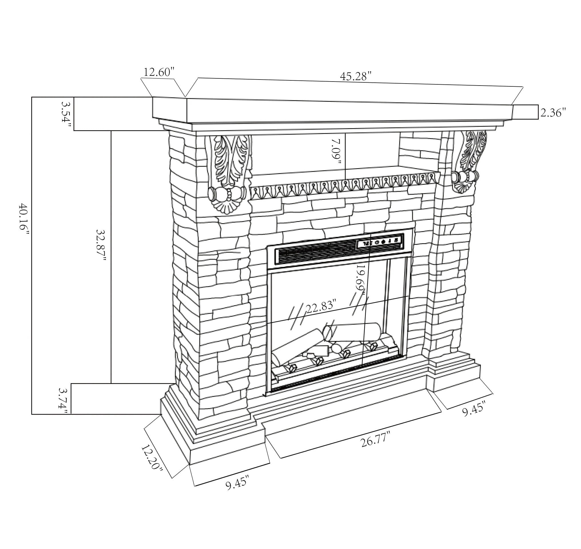 45-Inch Brown Modern Electric Fireplace with 23-Inch Firebox and Remote