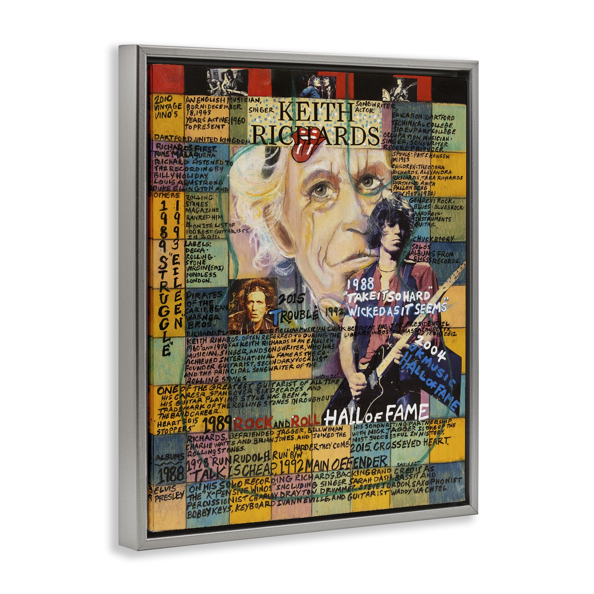 Stupell Industries Keith Richards Collage People Drawing Gray Floater Framed Canvas Art Print Wall Art, 17 x 21