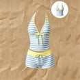 thumbnail image 4 of Y2k Vintage 2 Pieces Bikini Set Coquette Halter Tankini Top with Shorts Whimsy Polka Dot Beach Swimsuit (Blue,L), 4 of 9
