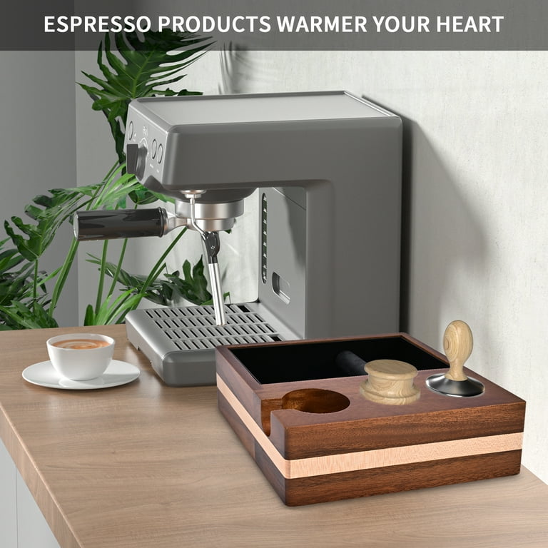 4-in-1 Wooden Espresso Knock Box for 51-58mm Espresso Accessories, Durable Multi Function Tamping Station for Hygienic Knocking, Store Your Tamper