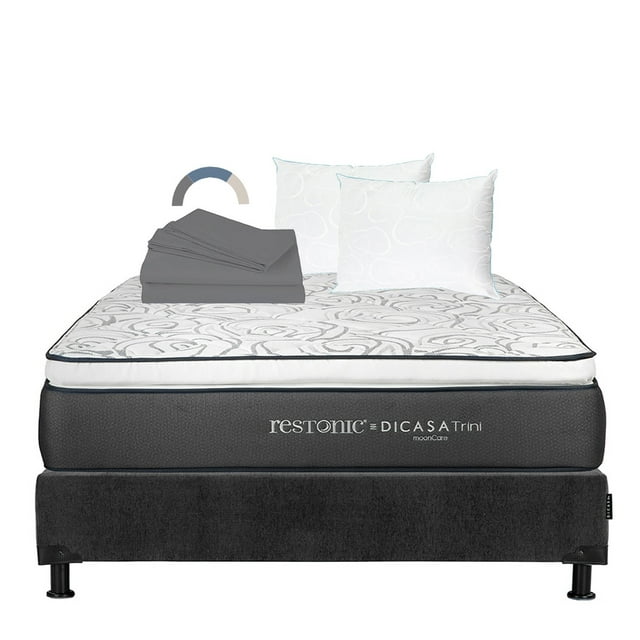 Colchón Queen Size Trini + Box + 2 Almohadas Oso + Sábanas Basic