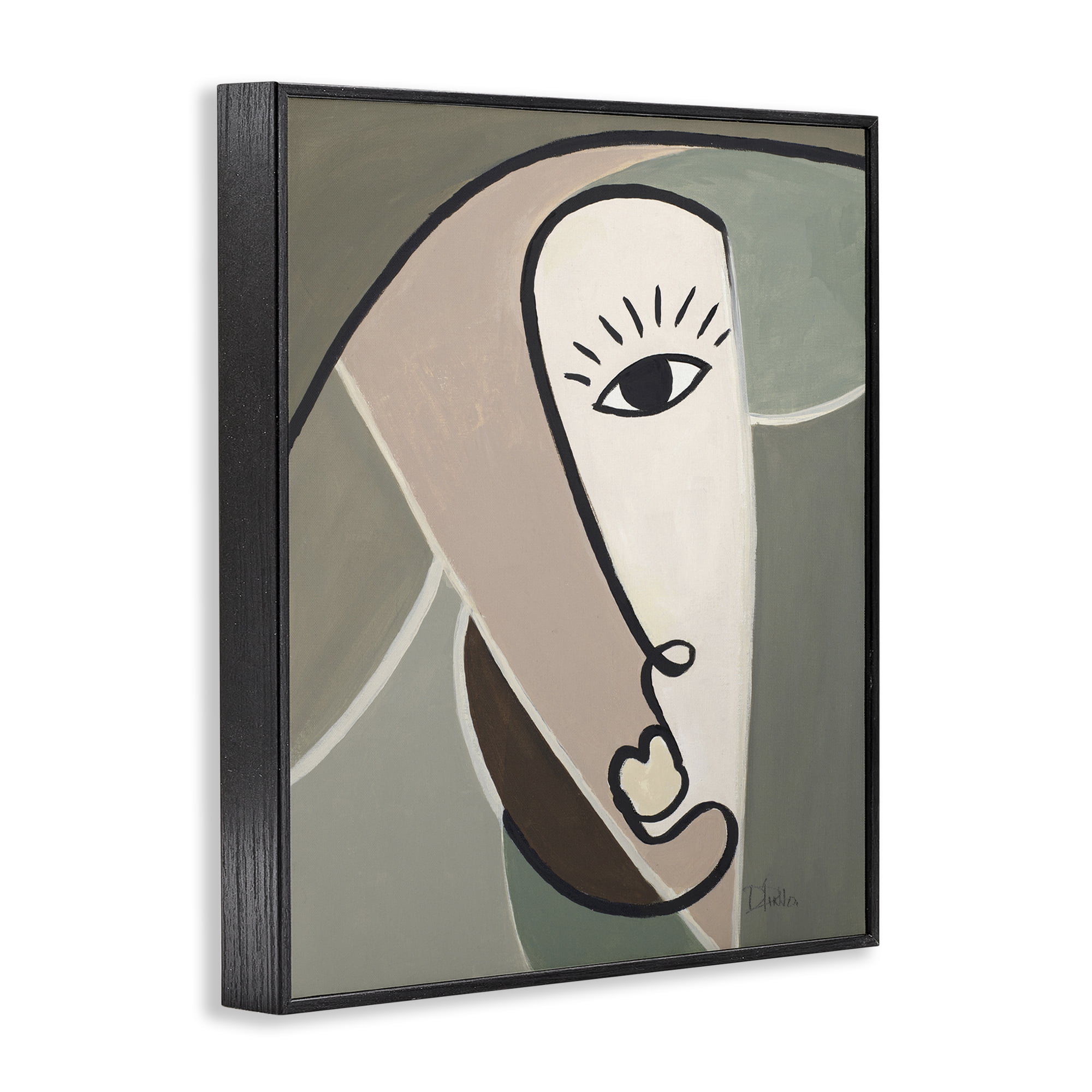 Stupell Industries Boho Cubism Face Abstract Painting Black Framed Art Print Wall Art, 16 x 20