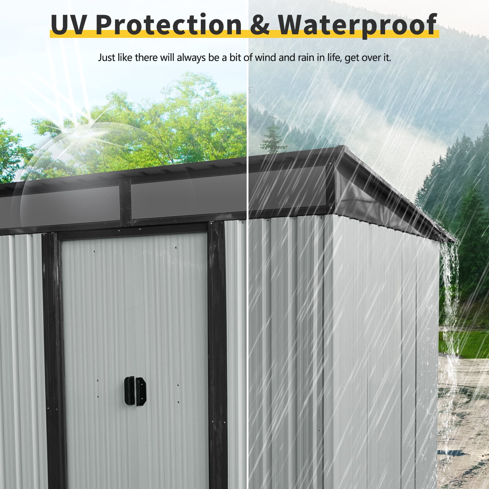 Olurrisa 6ft x 5ft Outdoor Metal Storage Shed with Lockable Sliding Doors and Transparent plate for Garden, Lawn ( White and Black )