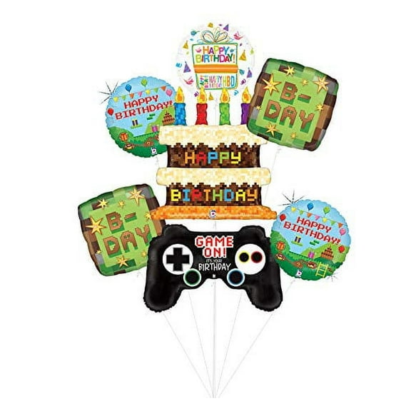 Video Game Birthday Party Supplies Miner Pixelated Cake and Game Controller TNT Balloon Bouquet Decorations