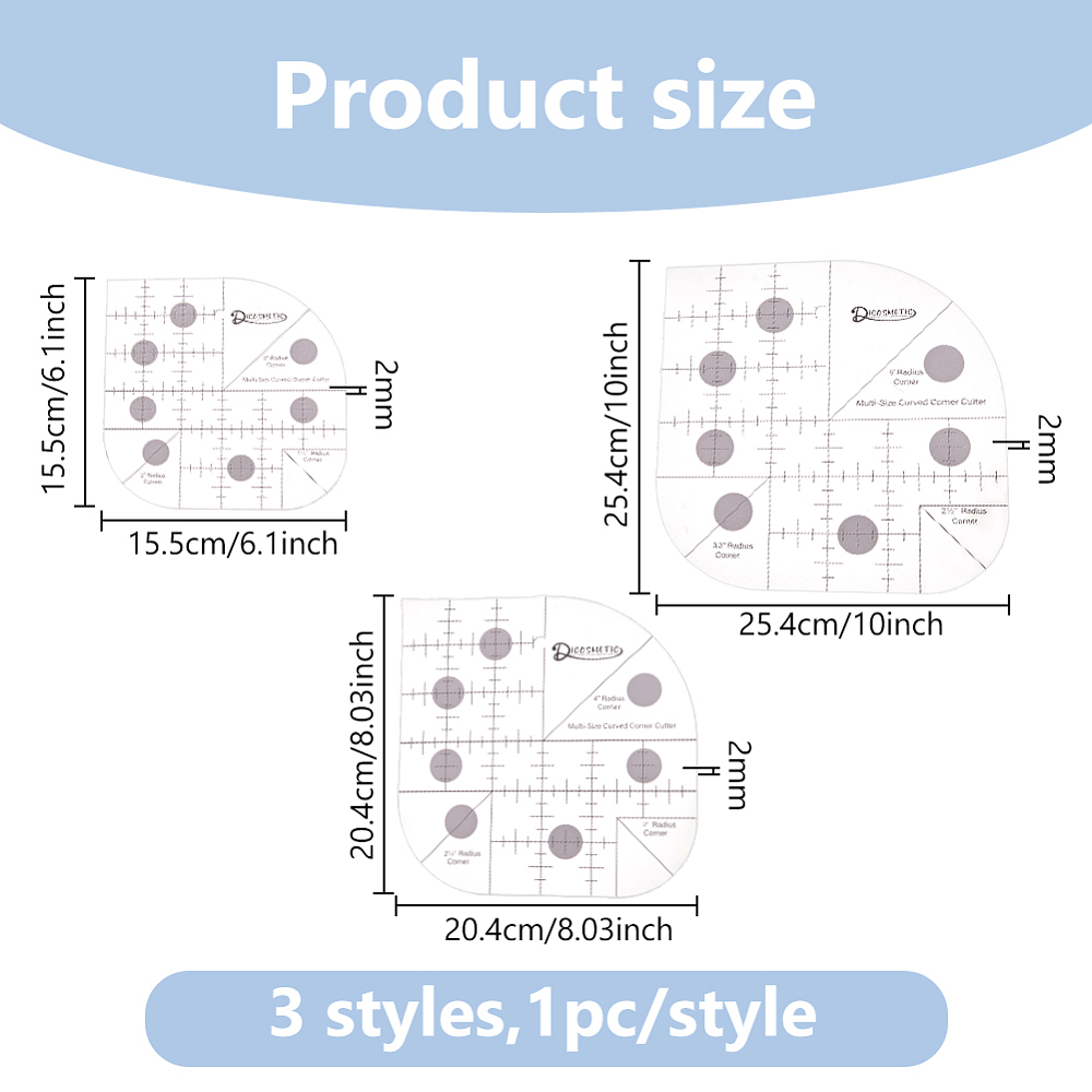 1set 3pcs 3 styles Transparent Acrylic Alignment T-Shirt Rulers Ruler Guide for Applying Vinyl and Sublimation Designs On Shirts Clear 155~254x155~254x2mm 1pc/style