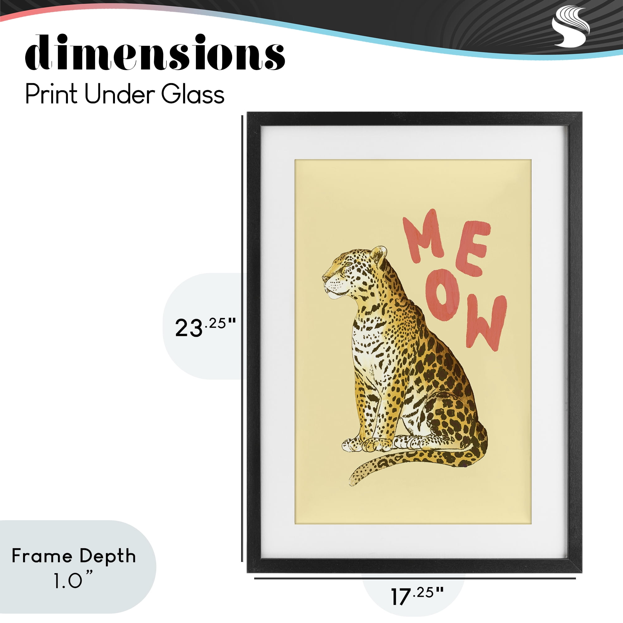 Stupell Industries Meow Leopard on Yellow Black Framed Print Under Glass, design by Florentina Dolci