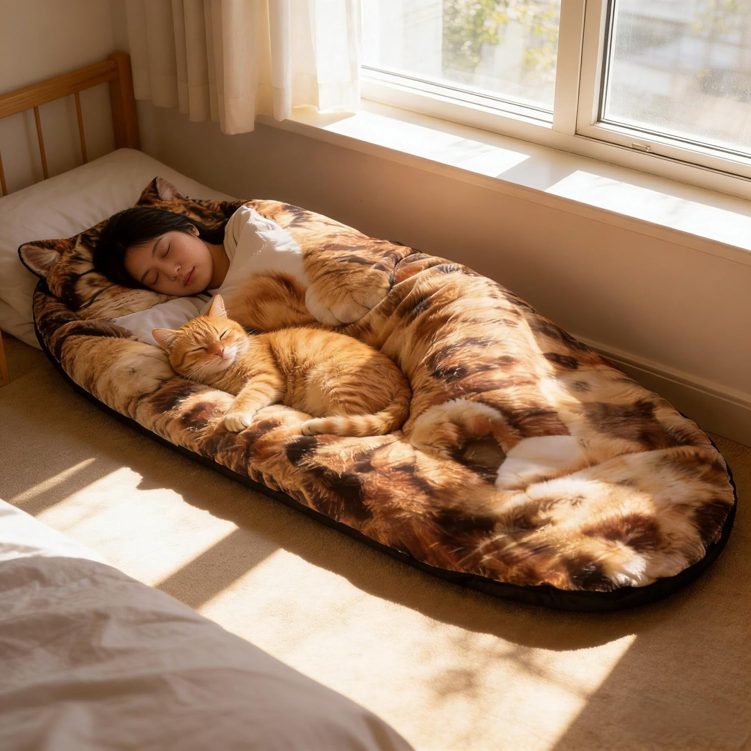 Cat Sleeping Bag, Adorable Cat Envelope Sleeping Bag, Adult Soft Sleeping Bags Plush Cat Envelope Washable Warm Blanket for Camping Travel Sleepovers Home