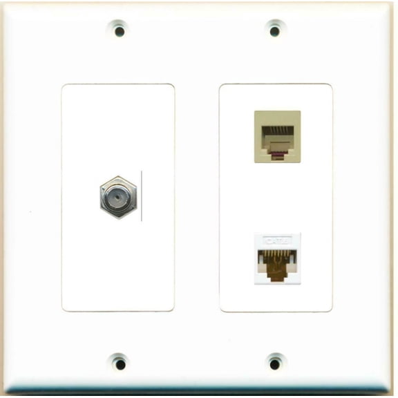 Ultra Spec Cables - 2 Gang Decorative Coax Cat6 Rj11-12 Phone Wall Plate