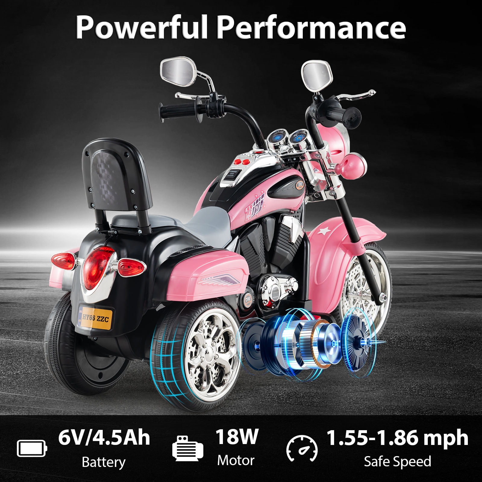 Gymax 6V Electric Kids Motorcycle 3-Wheel Ride On Toy w/ Adjustable Headlight Pink